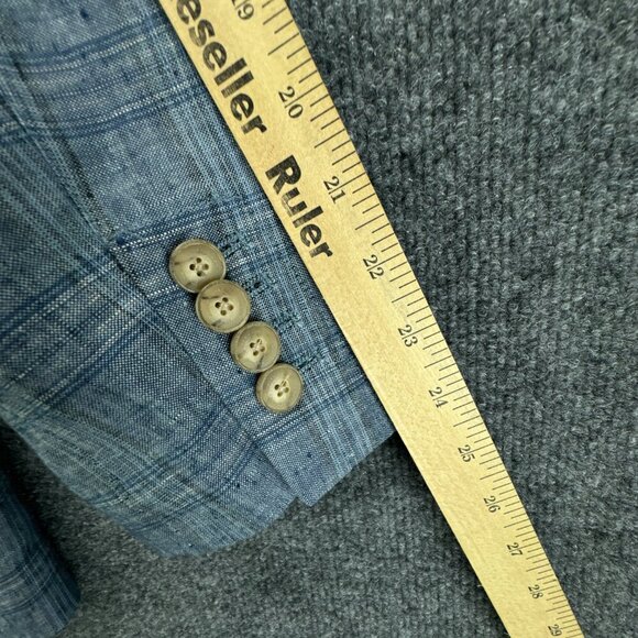 Joseph Abboud Sport Coat Mens Small Blue 100% Linen Plaid Jacket Blazer - Picture 14 of 16